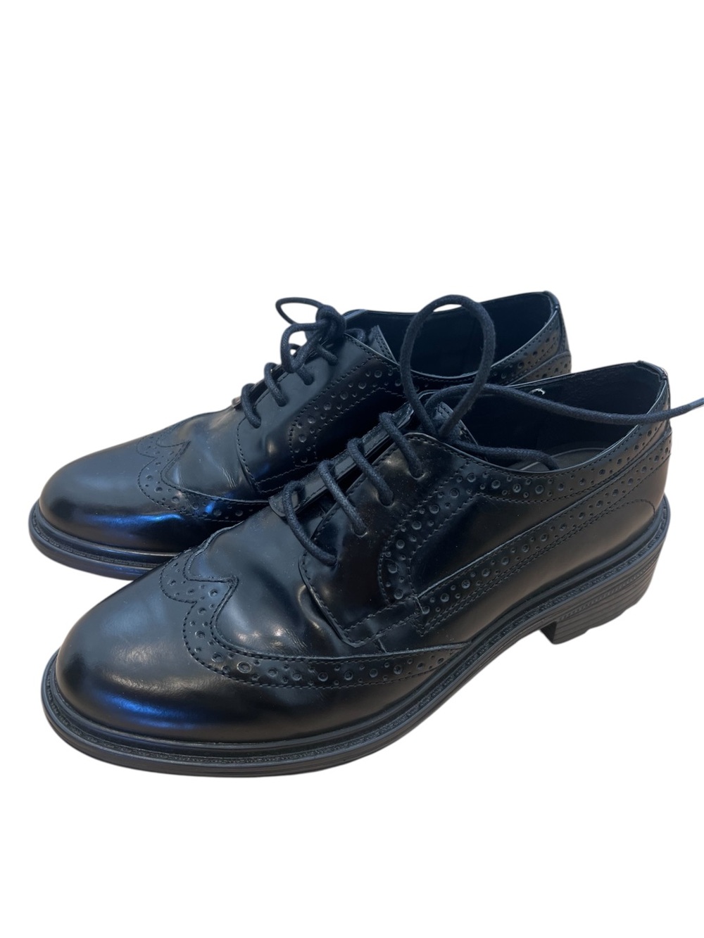 GEOX Ultra Comfort Black Leather Wingtip Brogue Oxfords Women's Size 37 US 6.5-7